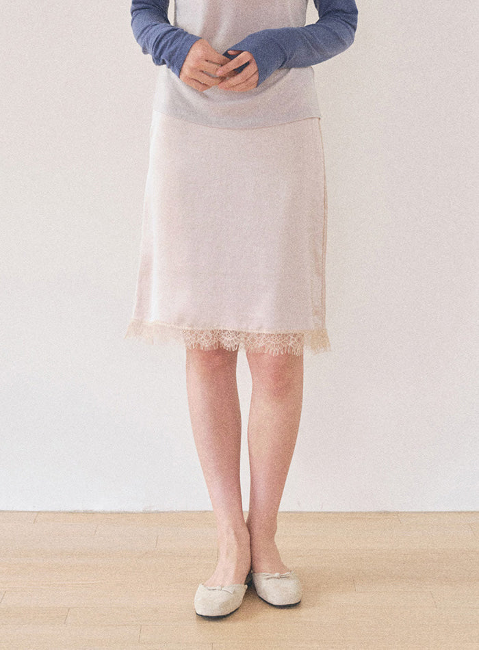 Mango Maniplease Aile Satin Lace Skirt Cream Beige