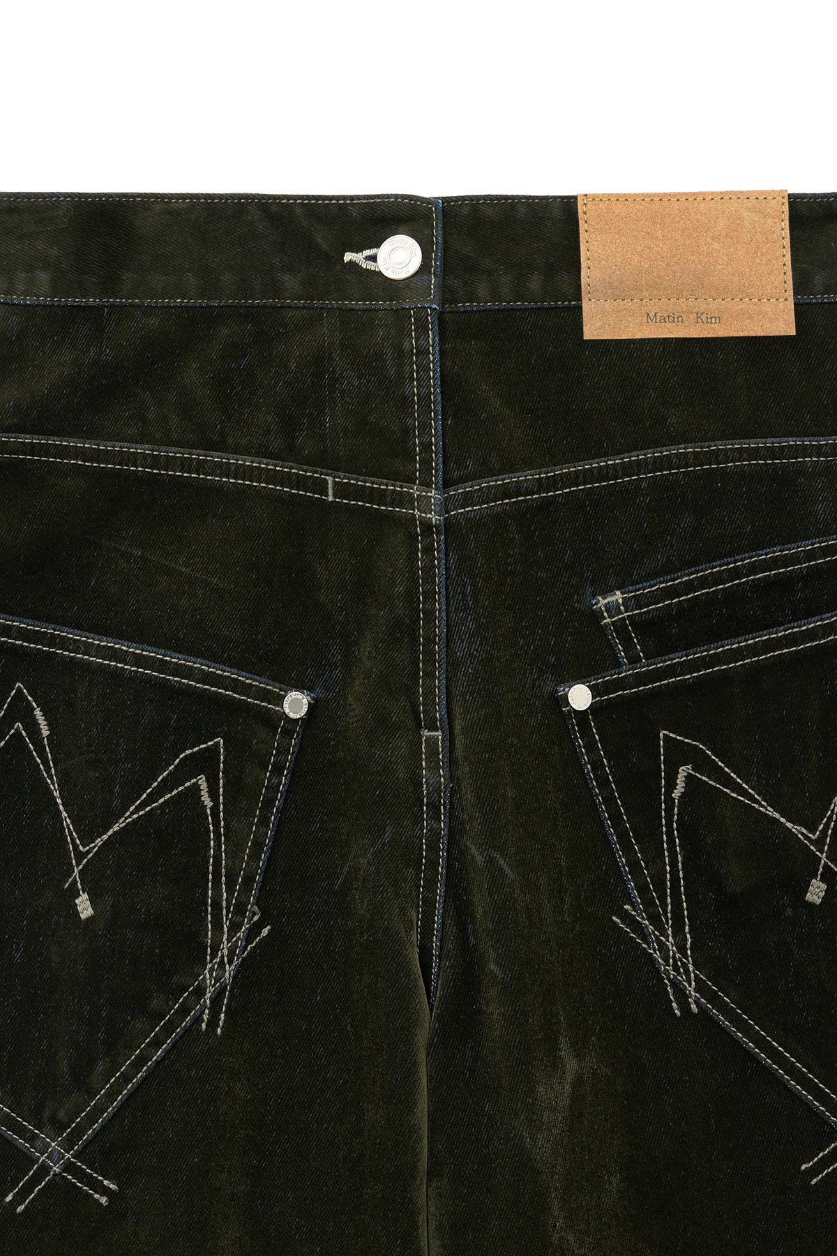 [matinkim] REVERSE VELVET WIDE DENIM PANTS IN KHAKI