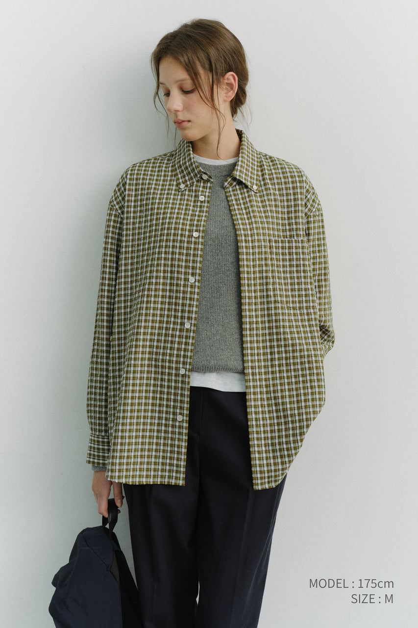 Dunst Unisex Oversized BD Checked Shirt Khaki Green Check