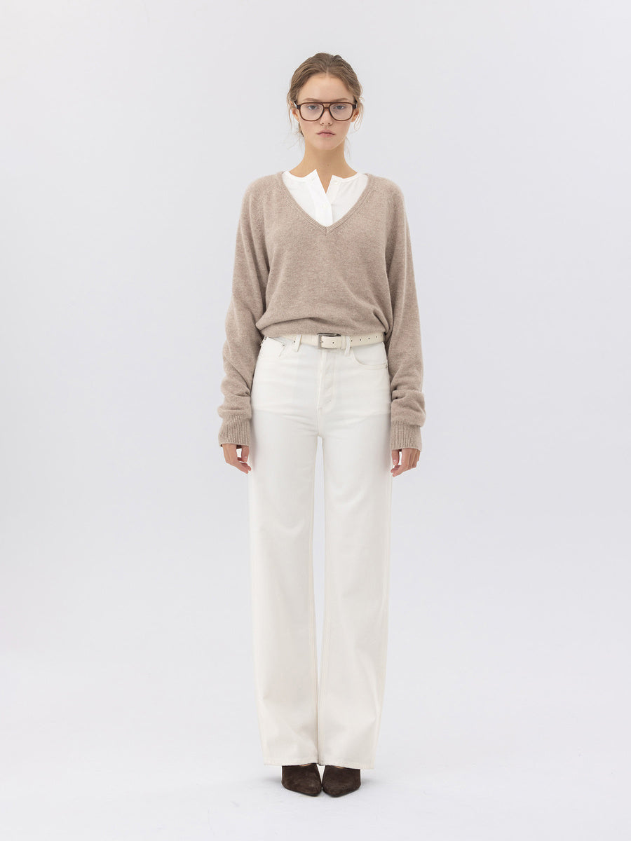 GLOWNY 90s High Rise Wide Leg Jeans (Long) (White)