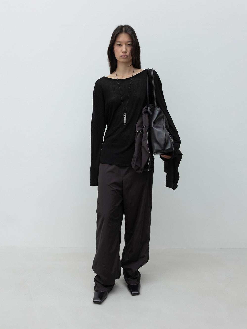 Low Classic Wool Tencel Long Sleeve T-Shirt Black