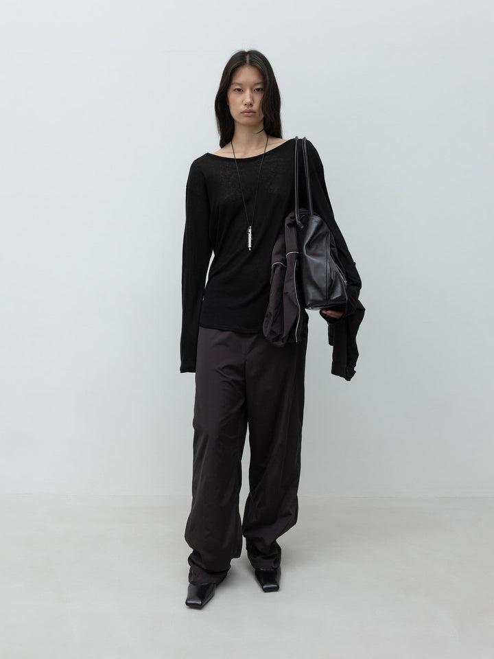 Low Classic Wool Tencel Long Sleeve T-Shirt Black