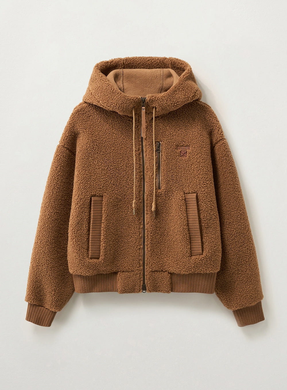 Satur (W) Shearling Fleece Hood Zip-up - Brown