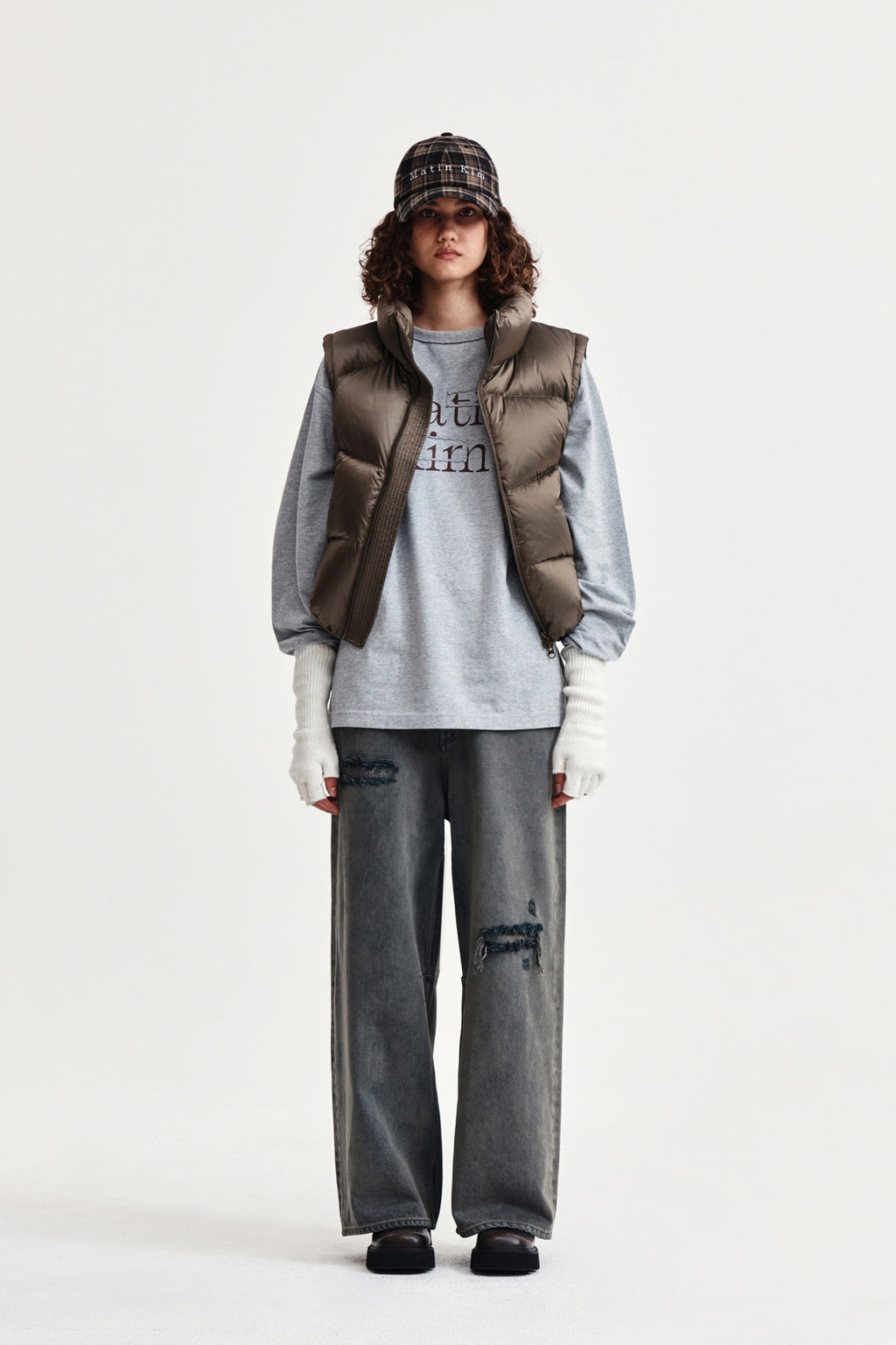 Matinkim Back Logo Wide Denim Pants IN Smoke Blue