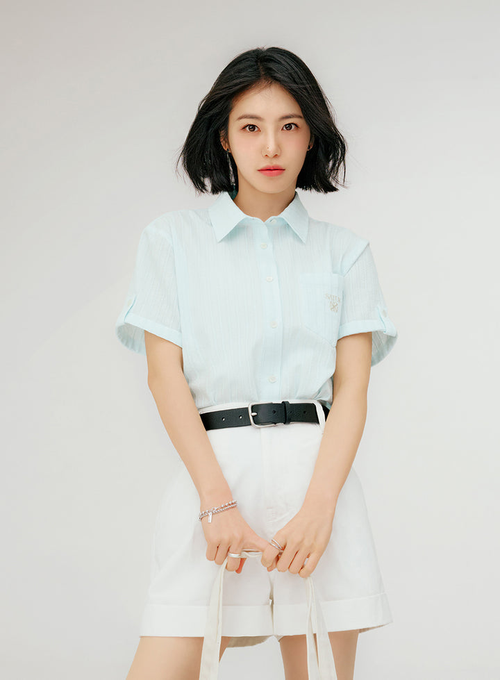 Satur (W) Roll Up Half Shirt - Sky Blue