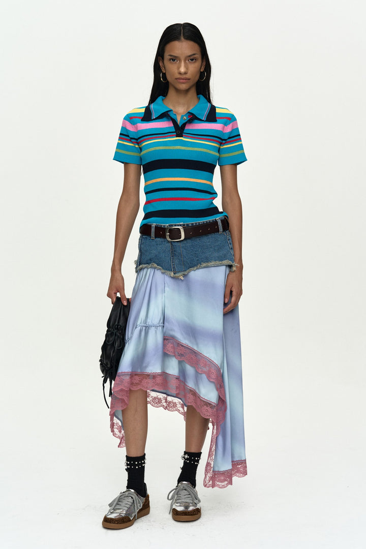 Andersson Bell Denim Combination Lace Hem Skirt