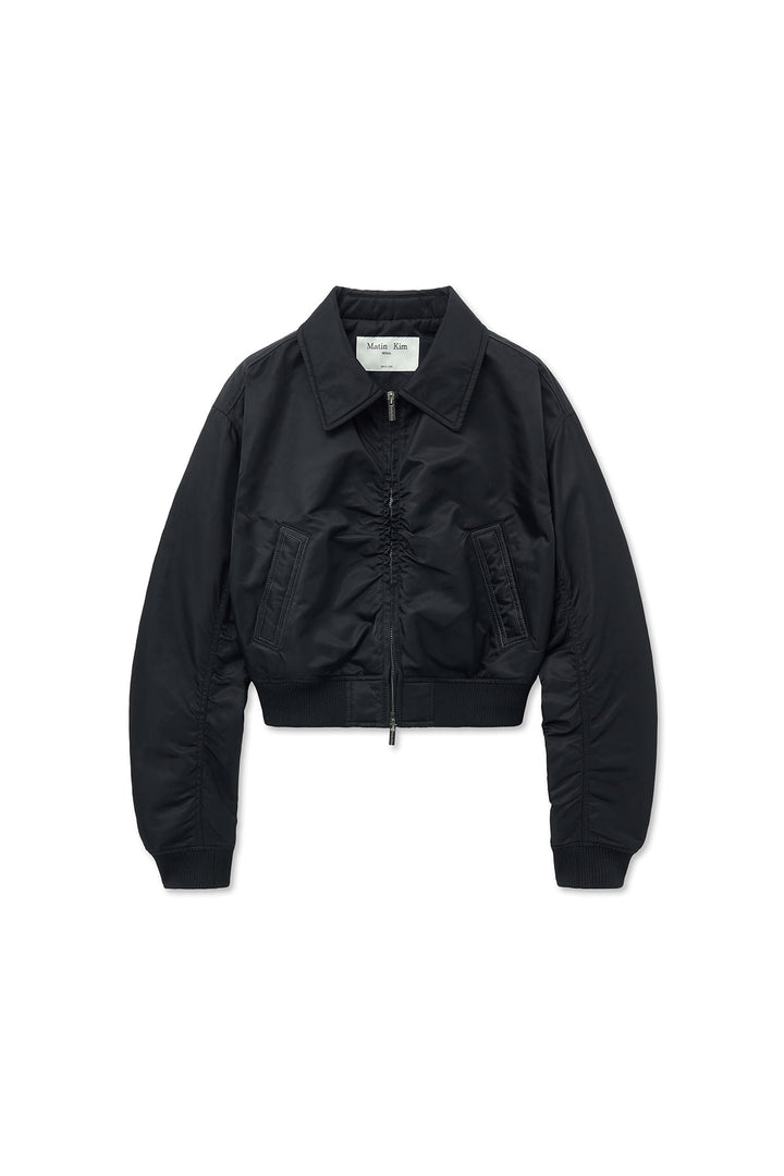 Matinkim Applique Logo Shirring Bomber Jumper For Women IN Black