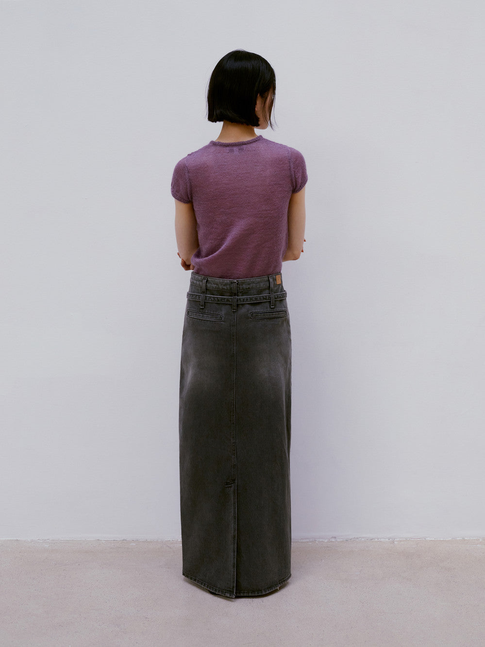 [Low Classic] Belted High Waist Denim Skirt_Grey