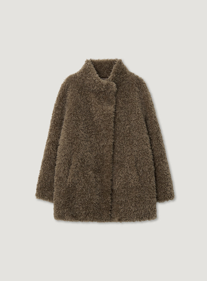 Mango Maniplease Dui Fur Half Coat Ash Brown