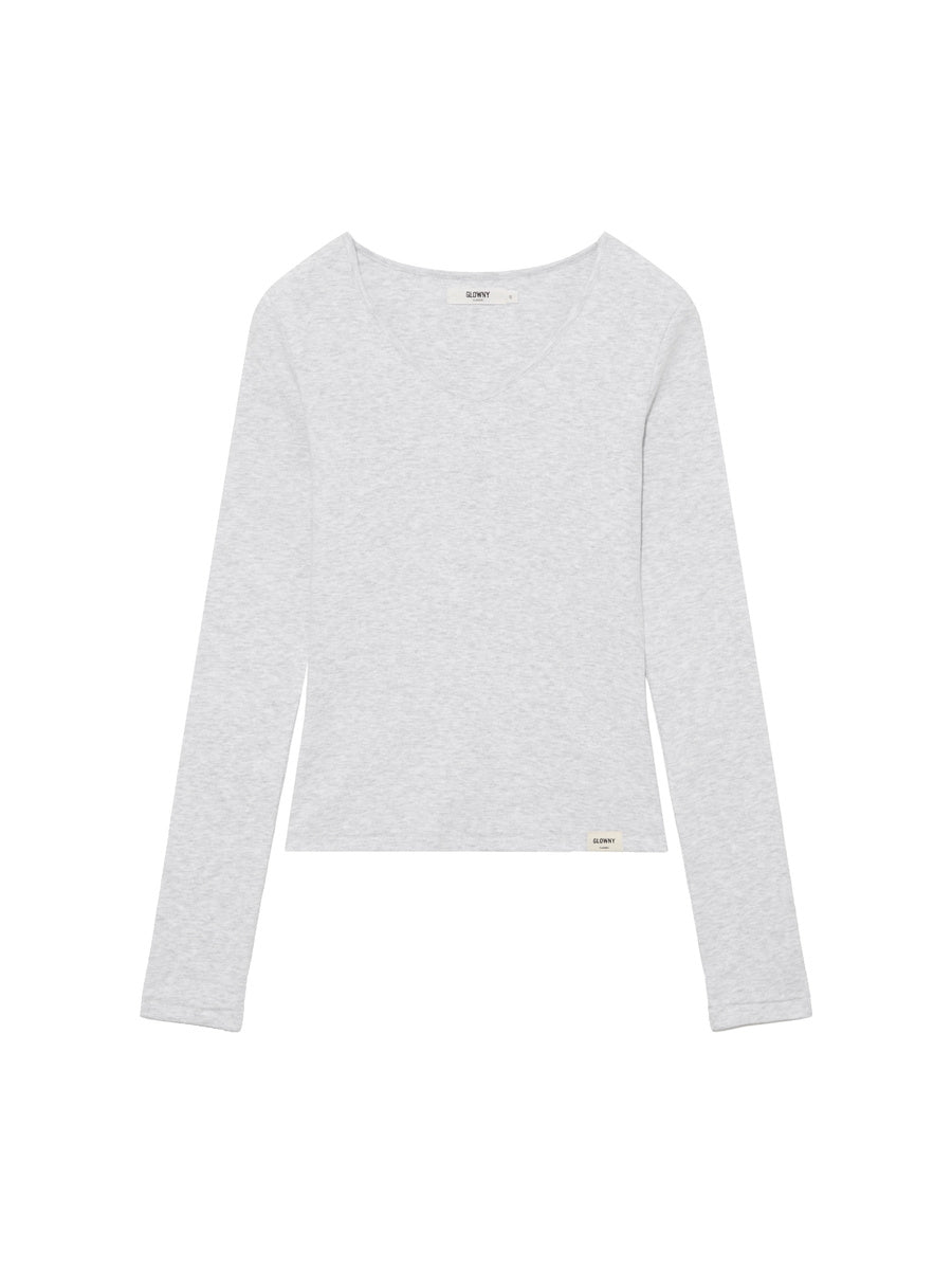GLOWNY G Charm V-Neck Long Sleeve (Melange Gray)