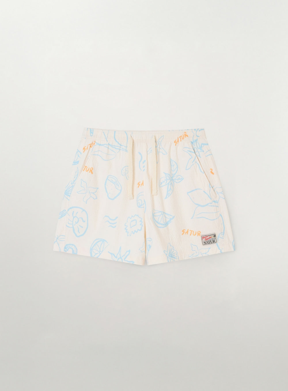 Satur Hand Drawing Graphic Swim Shorts - Cream