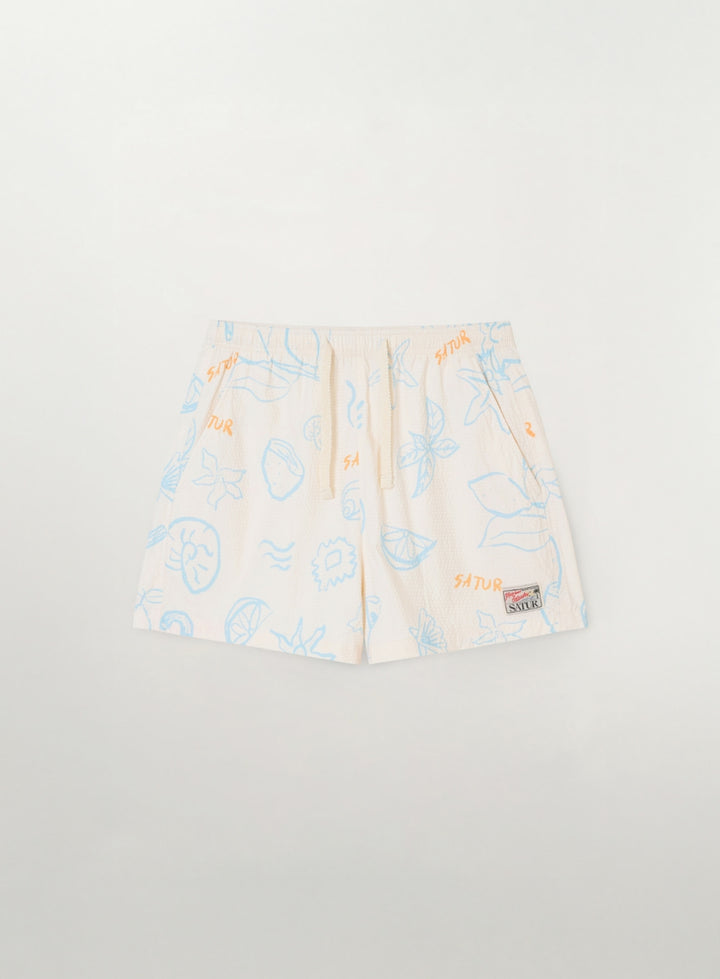 Satur (W) Hand Drawing Graphic Swim Shorts - Cream