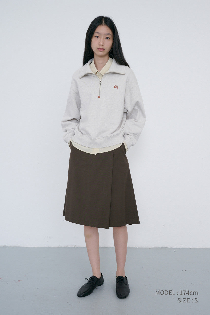 Dunst Unisex Leather Logo Half Zip-Up Sweatshirt Oatmeal Melange