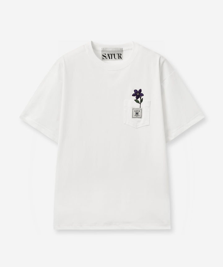 Satur Flower Pocket T-Shirt - White