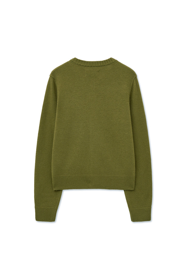 Matinkim Cashmere Blended Round Knit Cardigan IN Olive