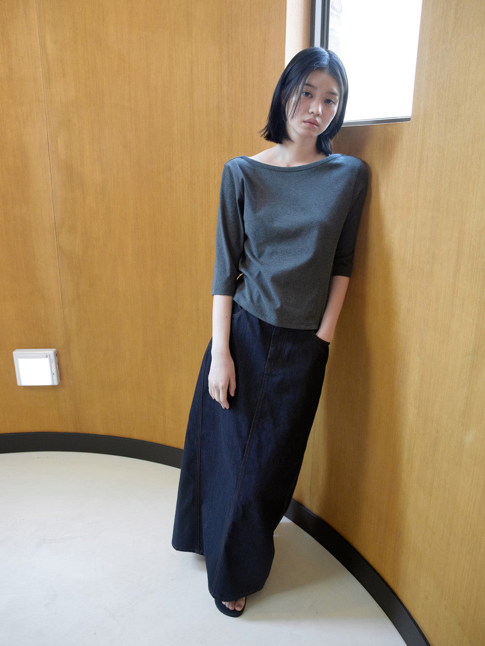 Low Classic Nonfade Denim Pocket Maxi Skirt Indigo