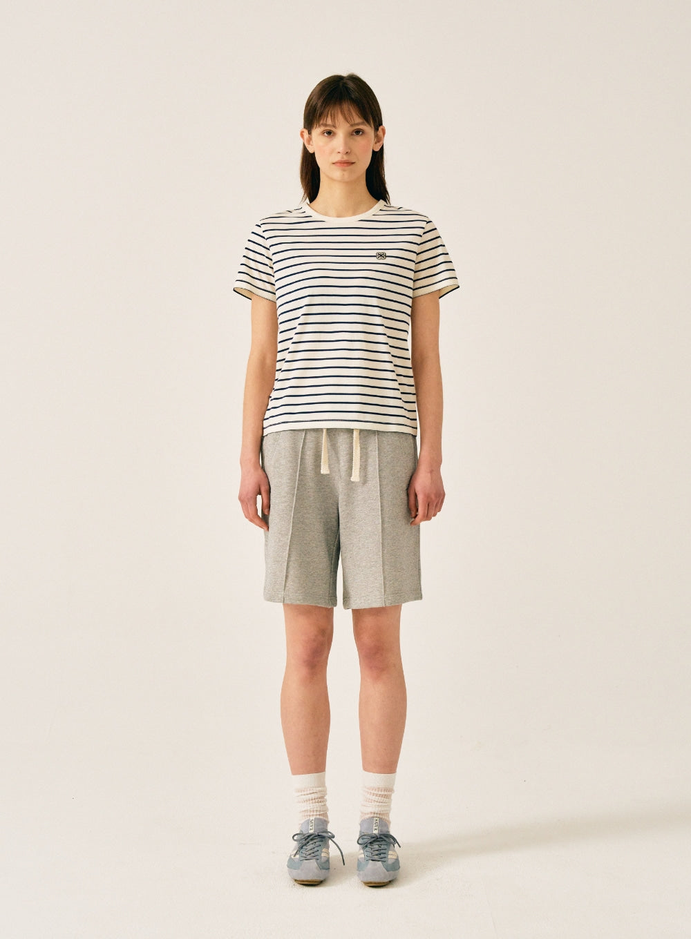 [satur] (W) All Day Cotton Stripe T-Shirt - Resort Cream