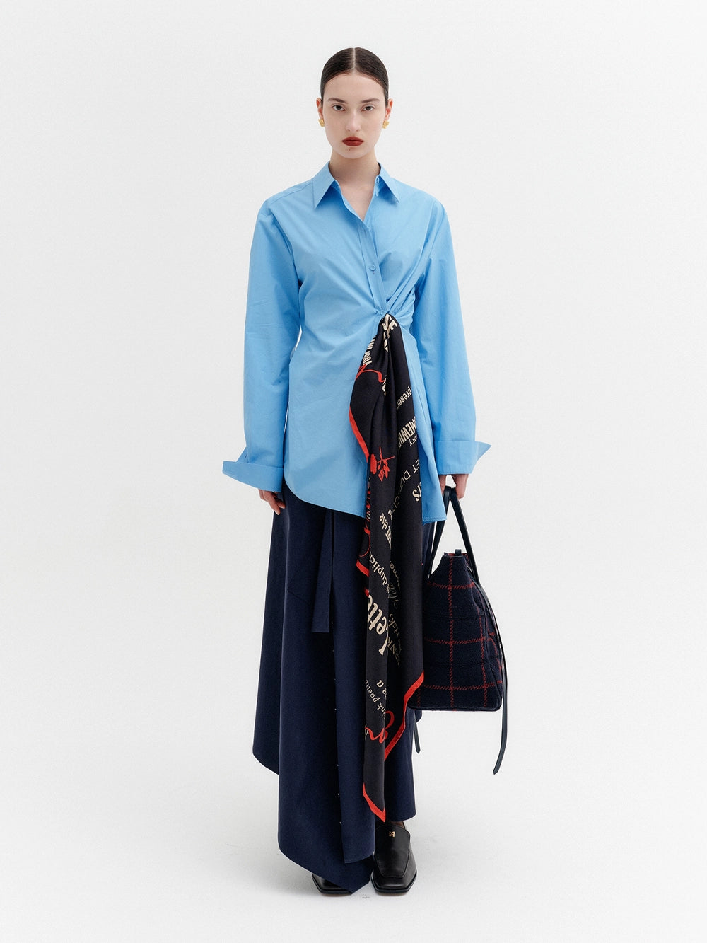 EENK Layered Contrast Shirt Dress - Blue