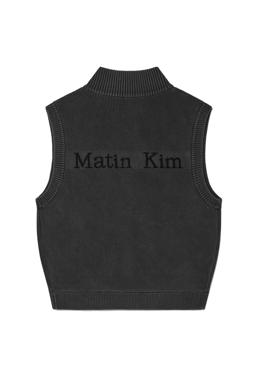 [matinkim] LOGO POINT WASHED KNIT VEST FOR MEN IN CHARCOAL