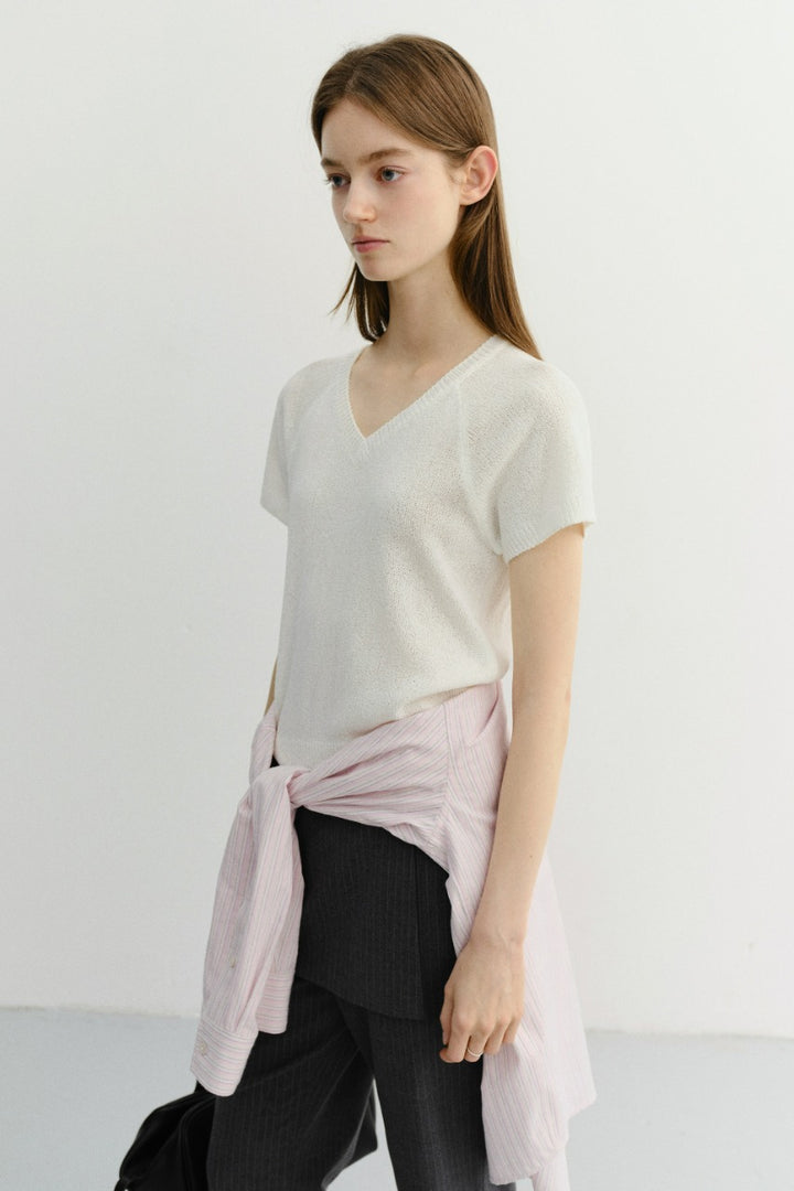 Dunst Summer Linen V-Neck Knit Ivory