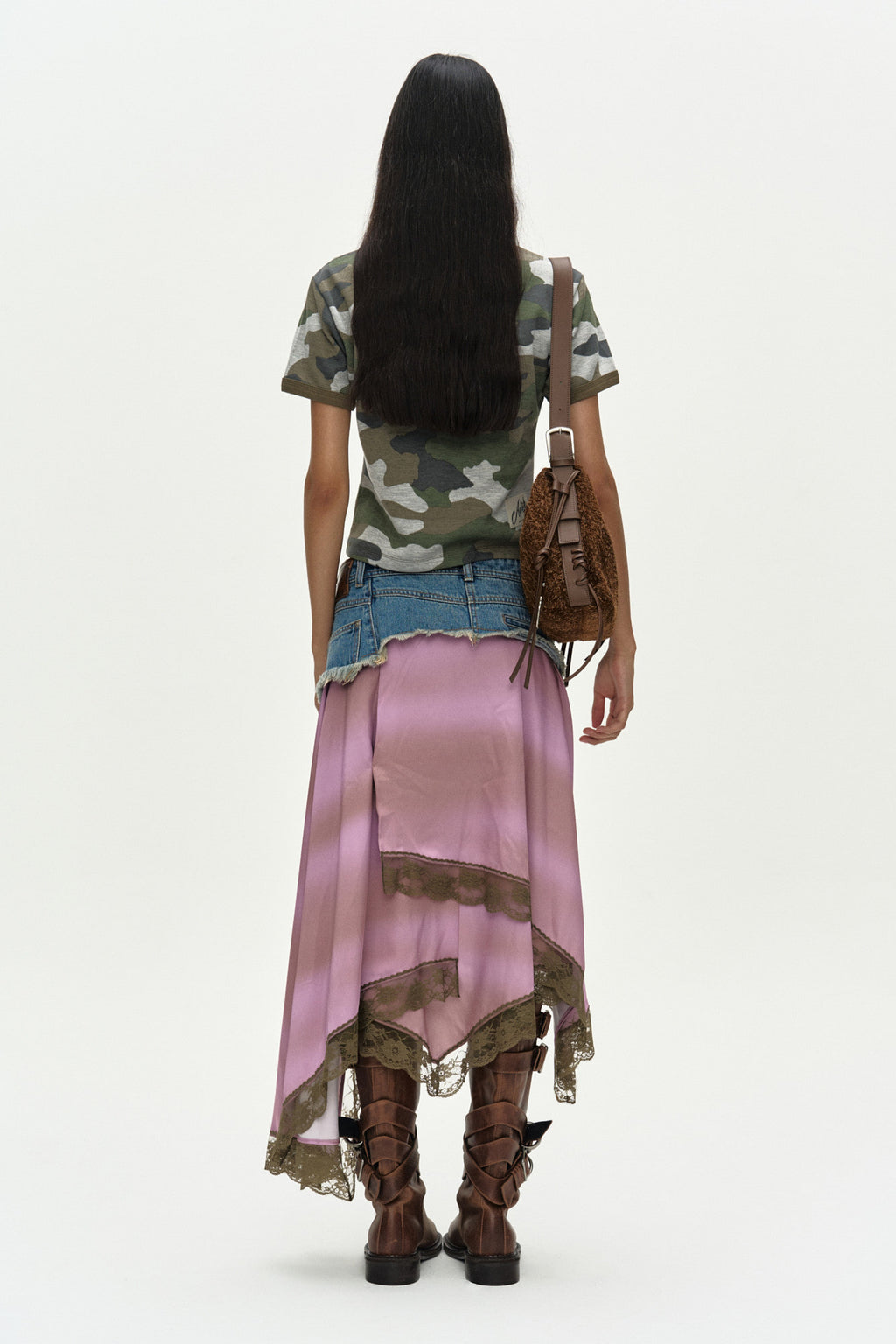 Andersson Bell Denim Combination Lace Hem Skirt