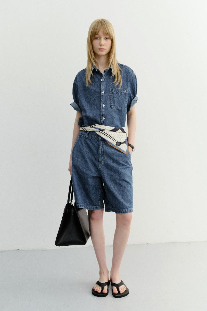 Dunst Unisex Linen Denim Shirt Classic Blue