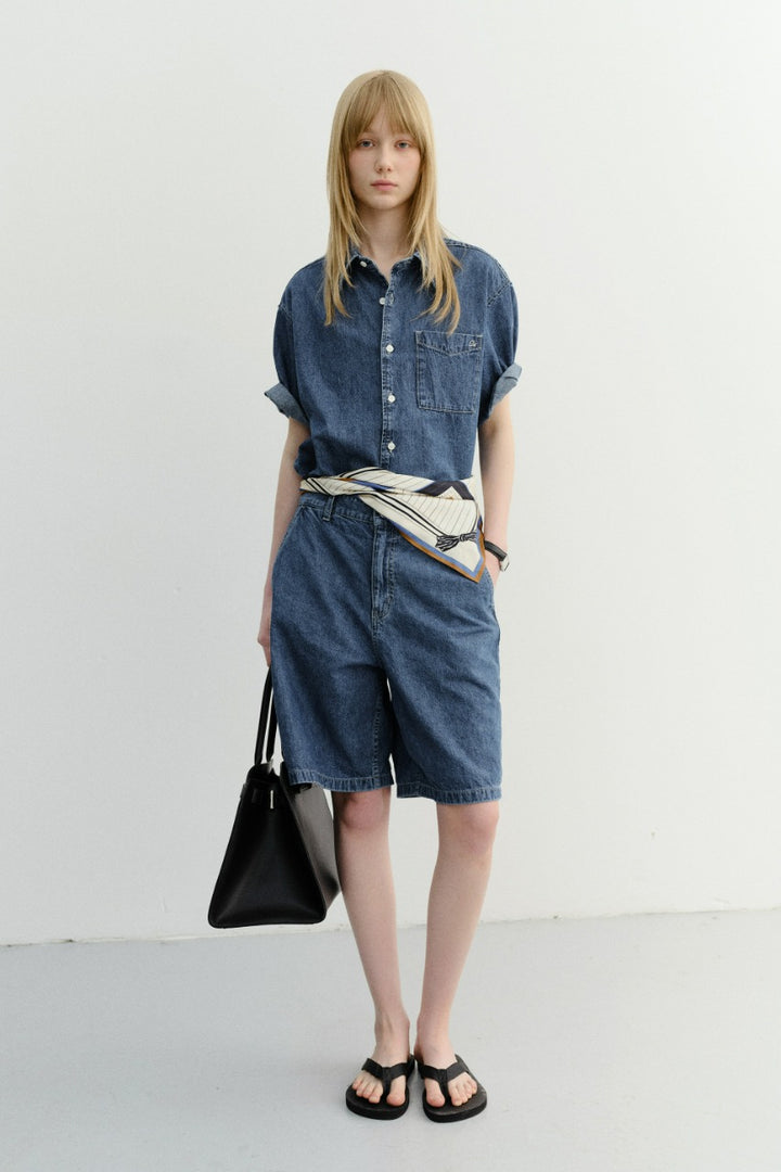Dunst Unisex Linen Denim Shirt Classic Blue