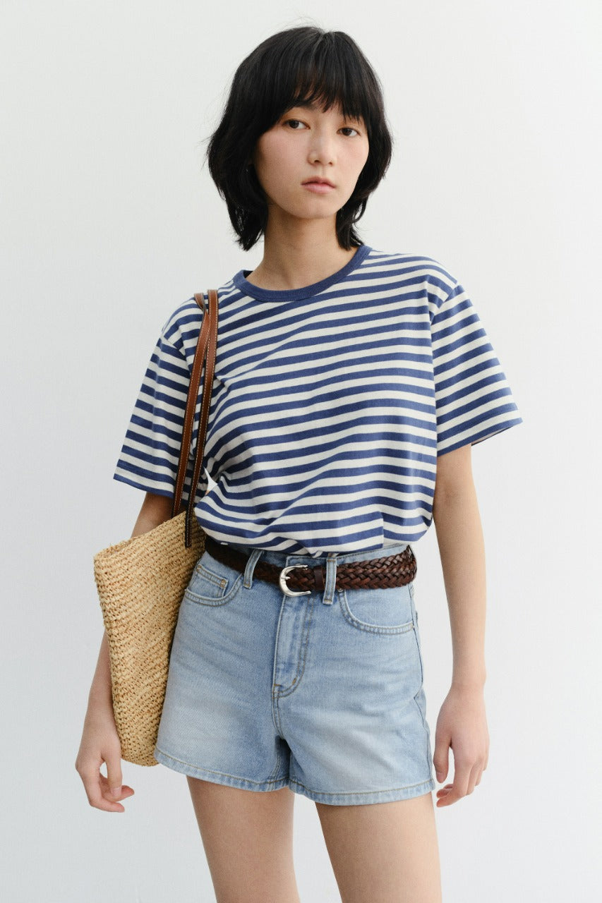 Dunst Unisex Striped T-Shirt Blue Ivory