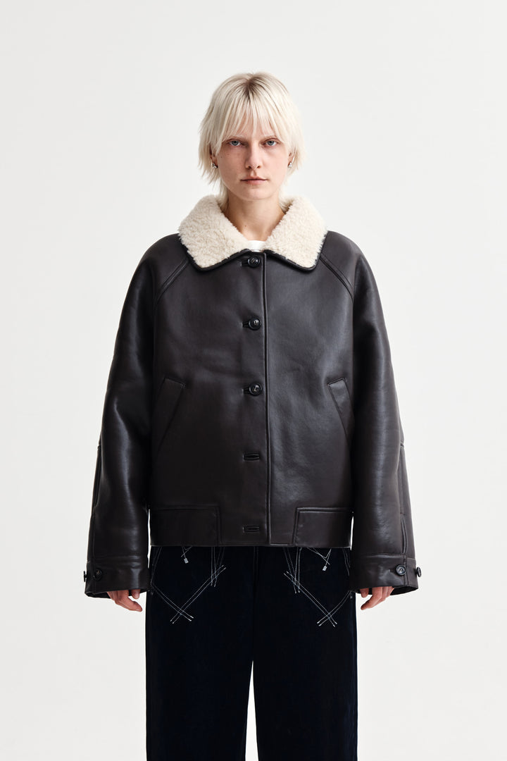 Matinkim Fur Collar Mustang Jumper IN Dark Brown