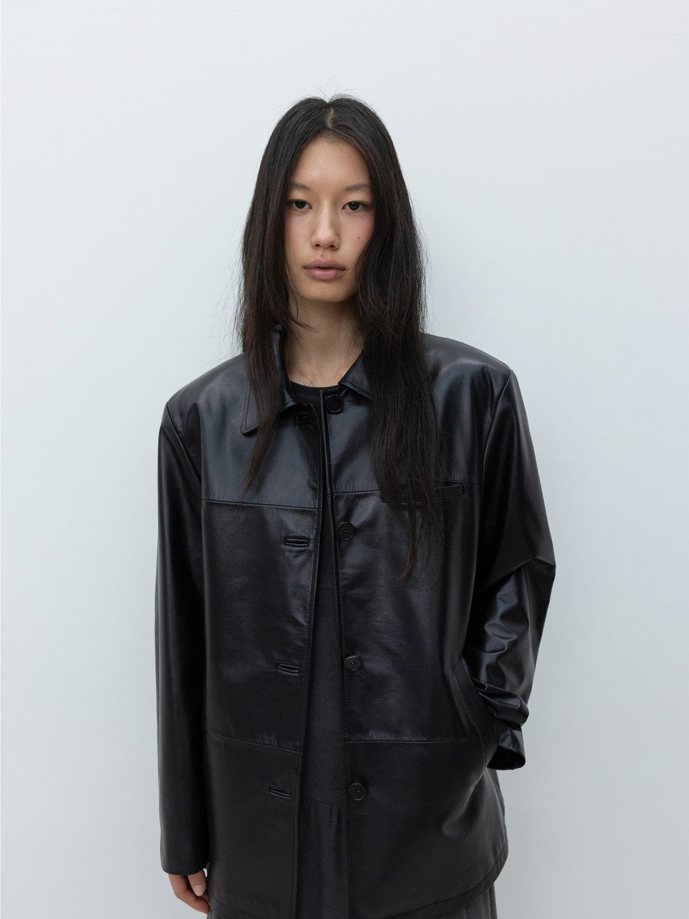 Low Classic Real Leather Work Jacket Black