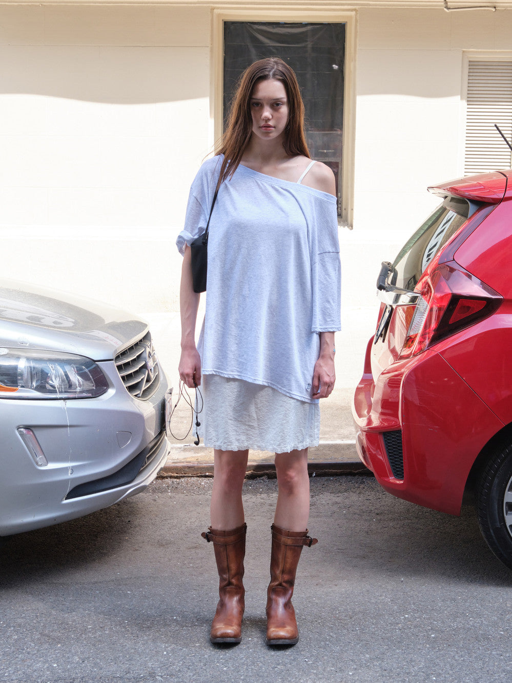 Low Classic Lc Off-Shoulder Tee Light Melange Grey