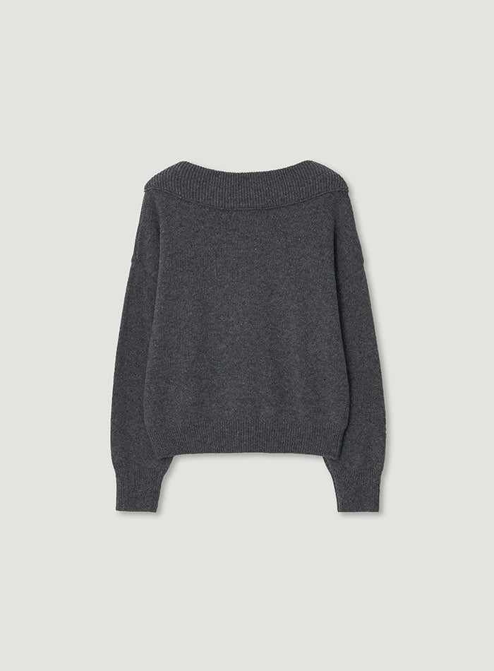 Mango Maniplease Dewy Off Shoulder Knit Deep Grey