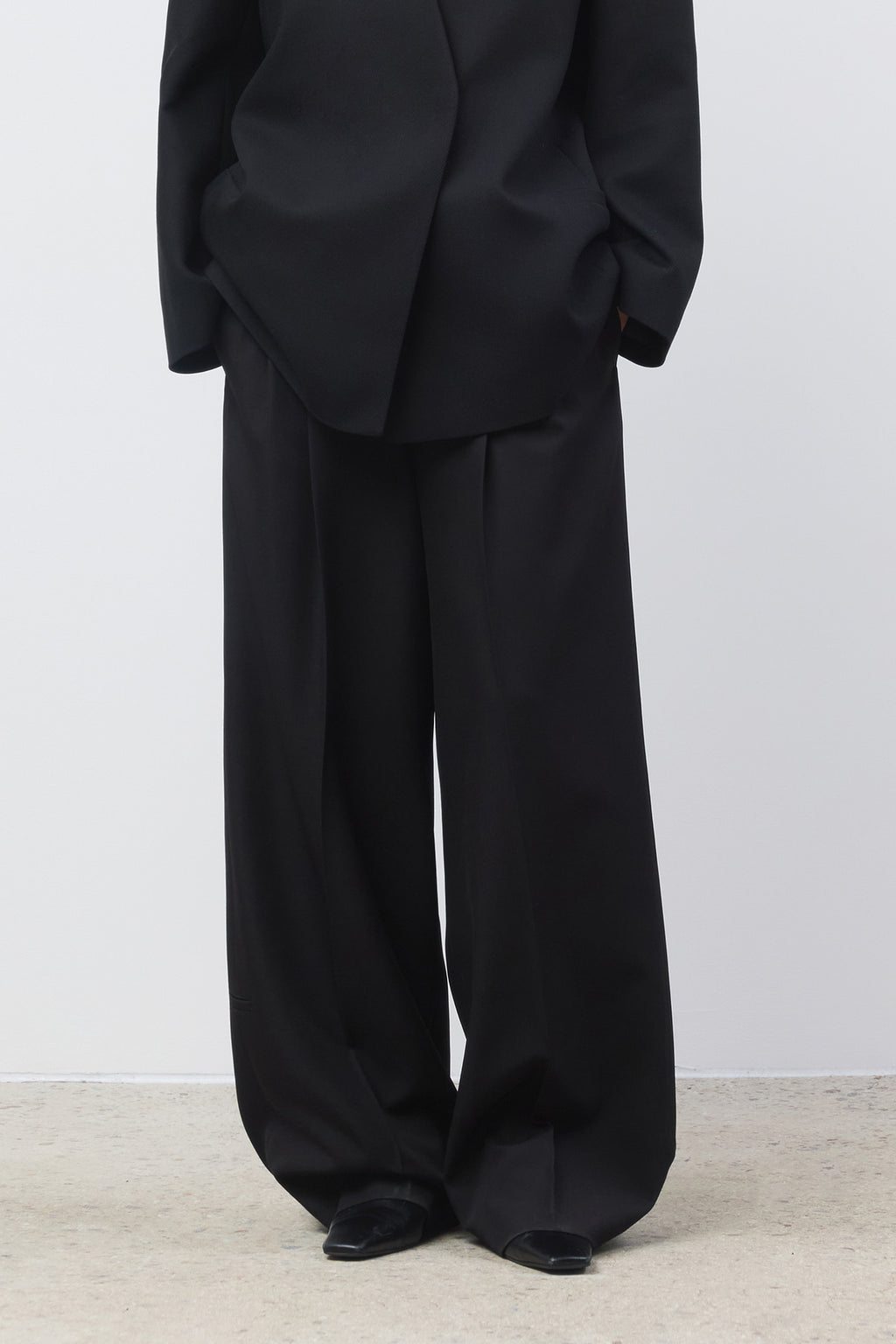 Matinkim Destressed Waist Pintuck Wide Pants IN Black