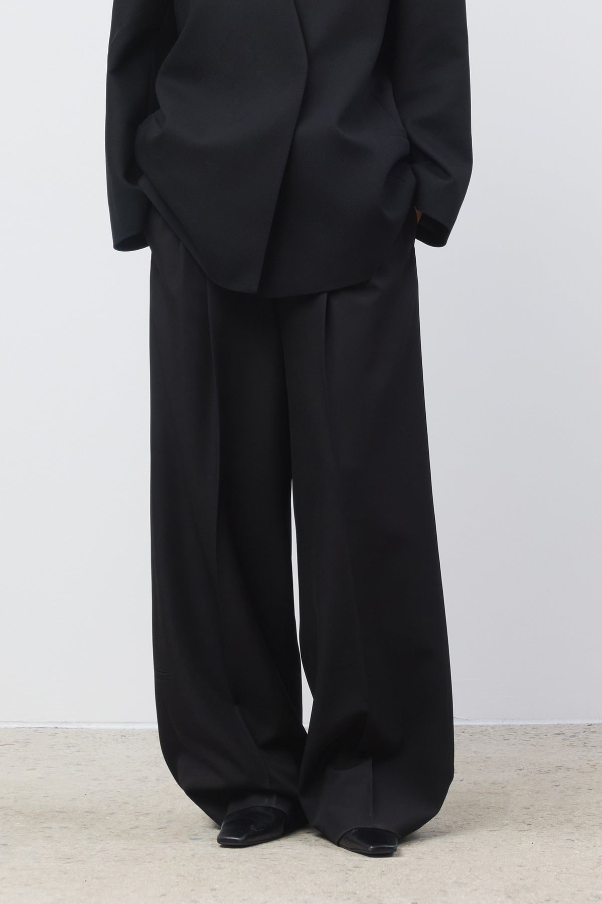 Matinkim Destressed Waist Pintuck Wide Pants IN Black