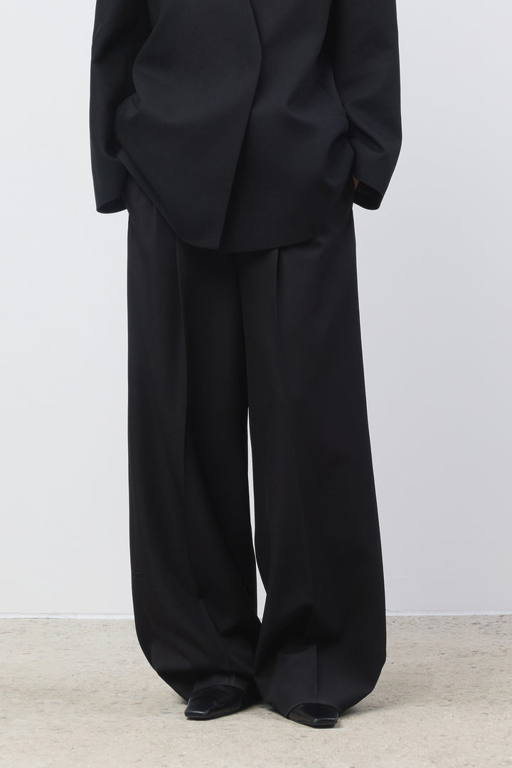 Matinkim Destressed Waist Pintuck Wide Pants IN Black