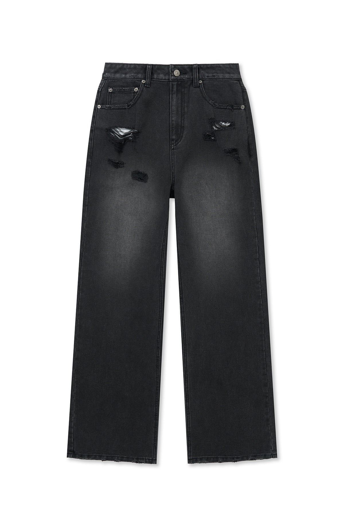 [matinkim] BACK POCKET PATCH DESTROYED DENIM PANTS IN BLACK