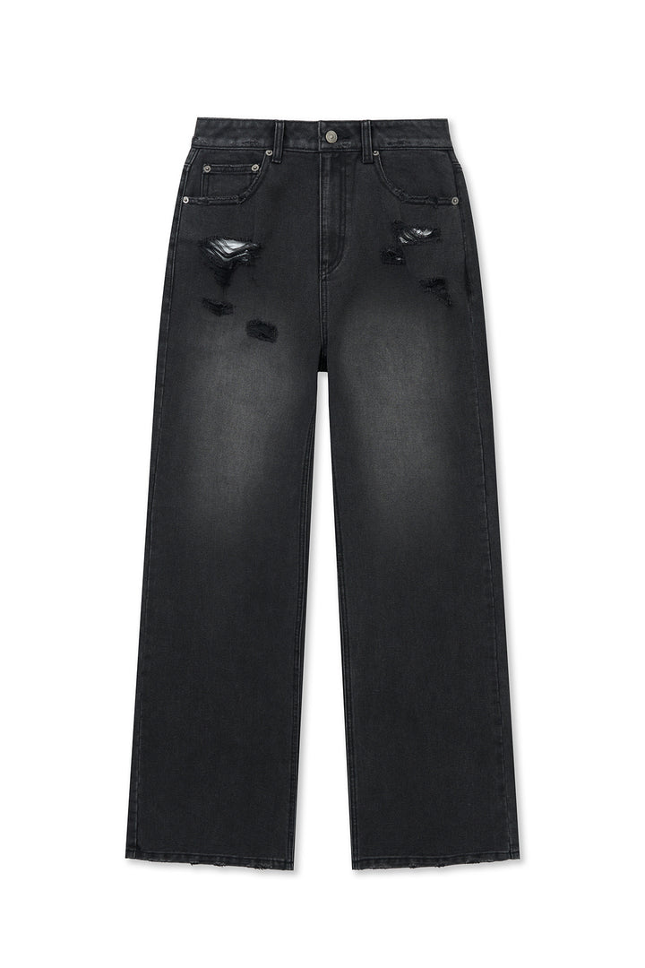 Matinkim Back Pocket Patch Destroyed Denim Pants IN Black