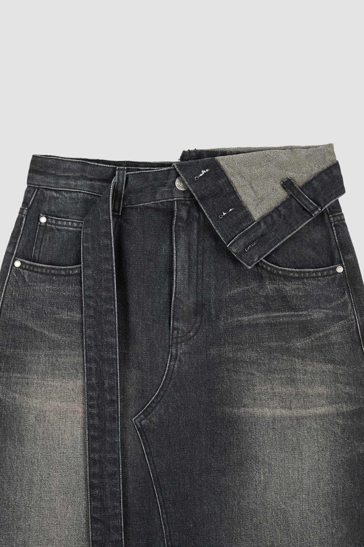 Matinkim Foldover Vintage Washed Denim Skirt IN Black