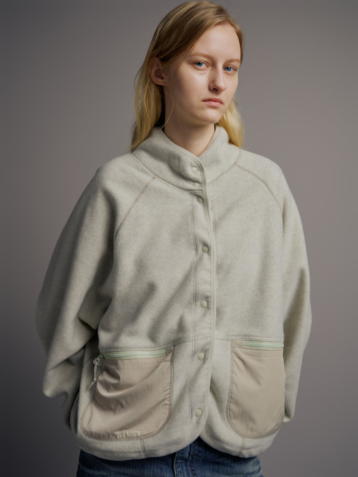 Facade Pattern Utility Wool Fleece Jumper oatmeal