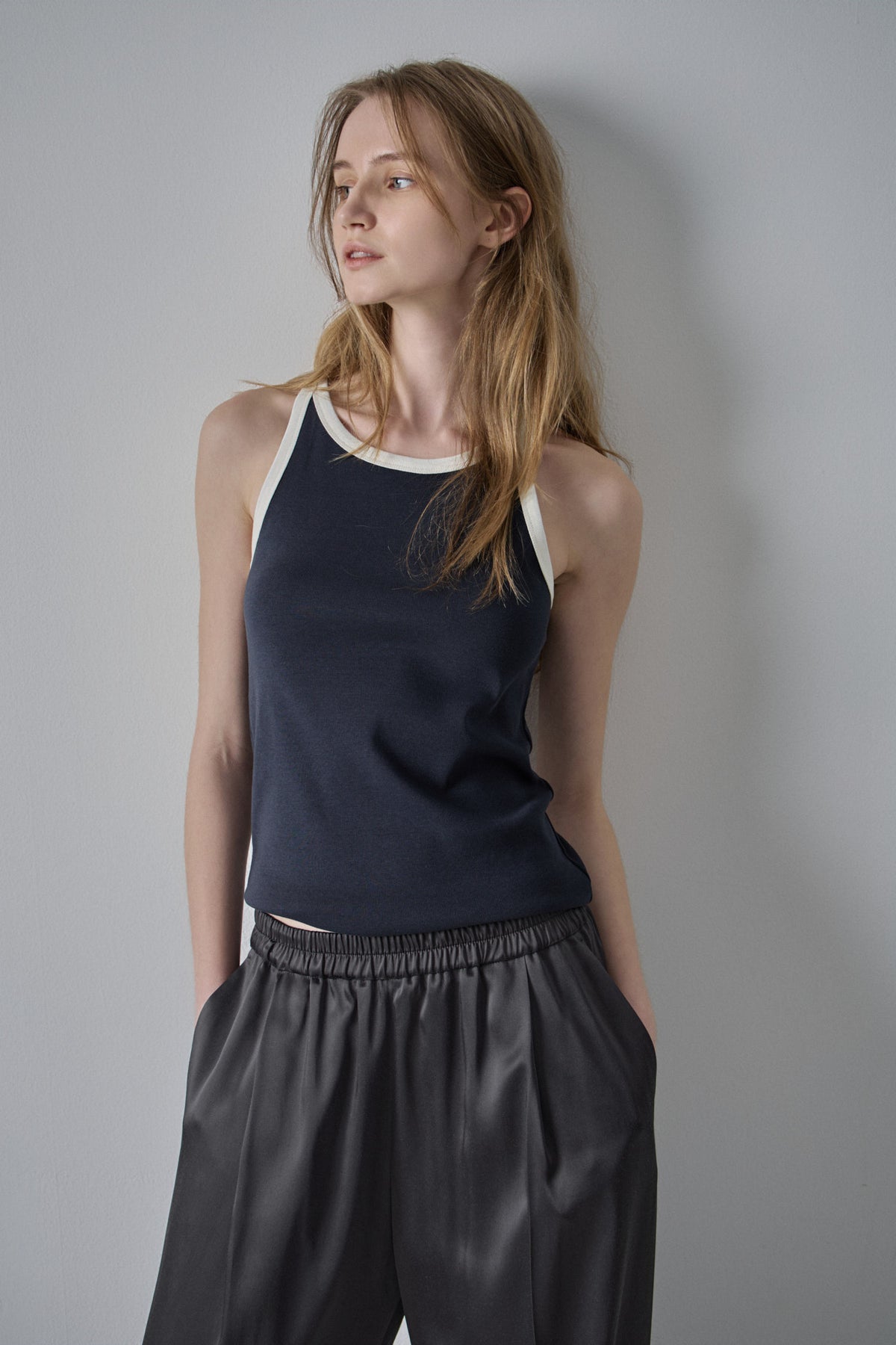 Facade Pattern Ringer Cotton Sleeveless Top