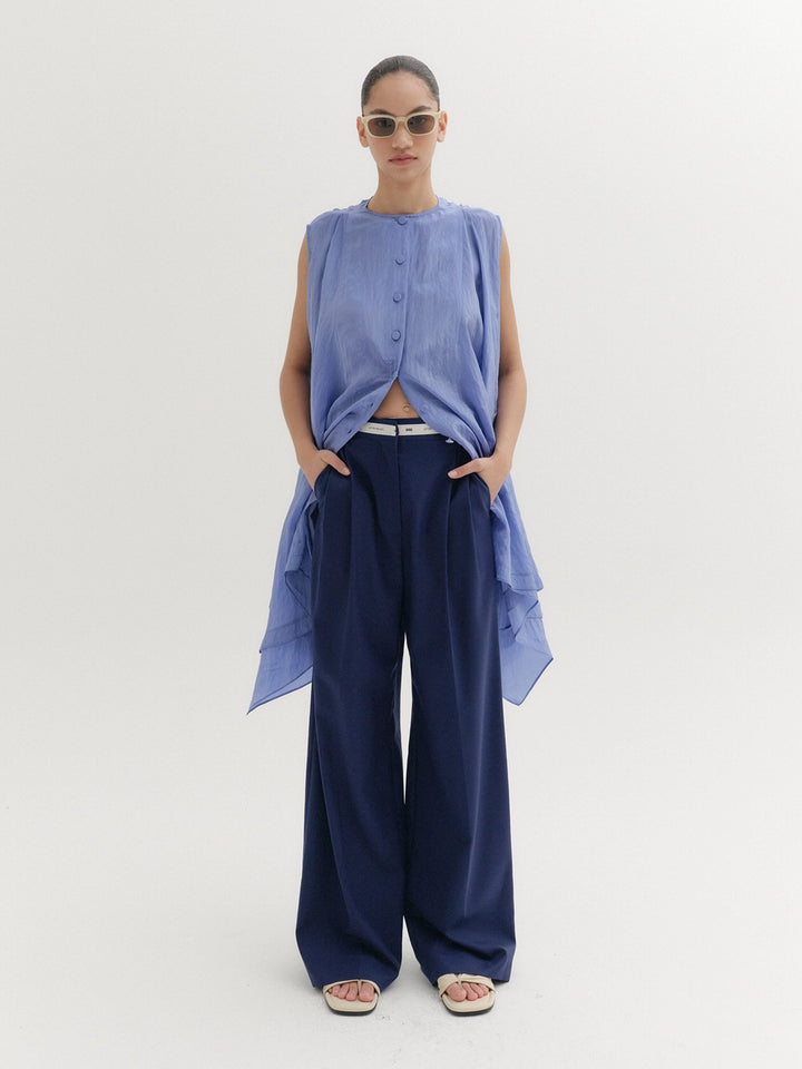 EENK Waist Lettering Wide Pants - Navy