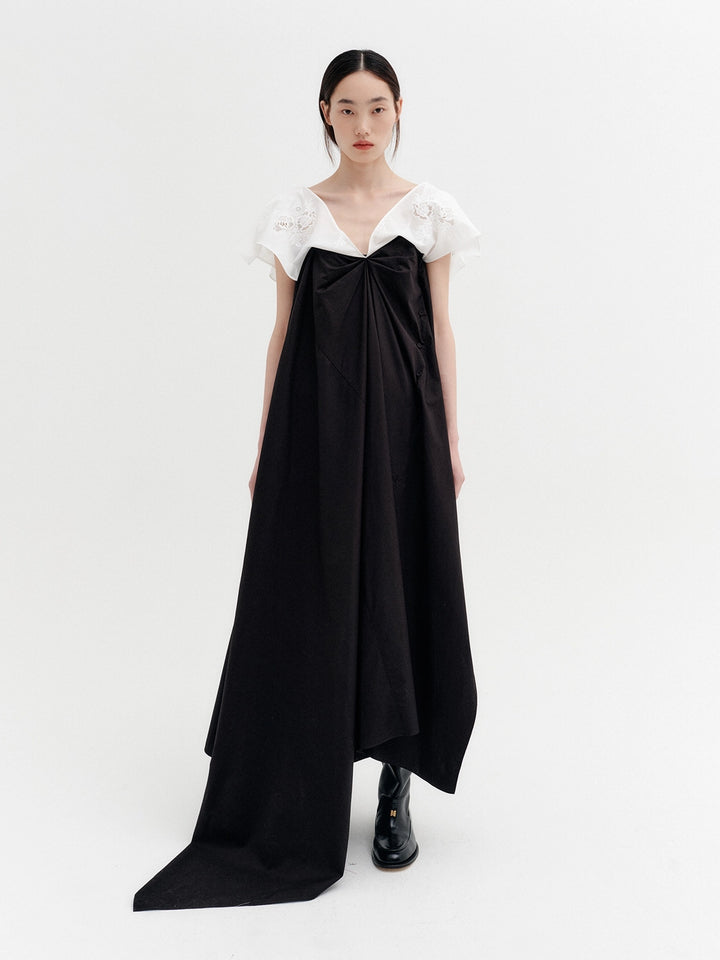 EENK Asymmetrical Side Button Dress - Black