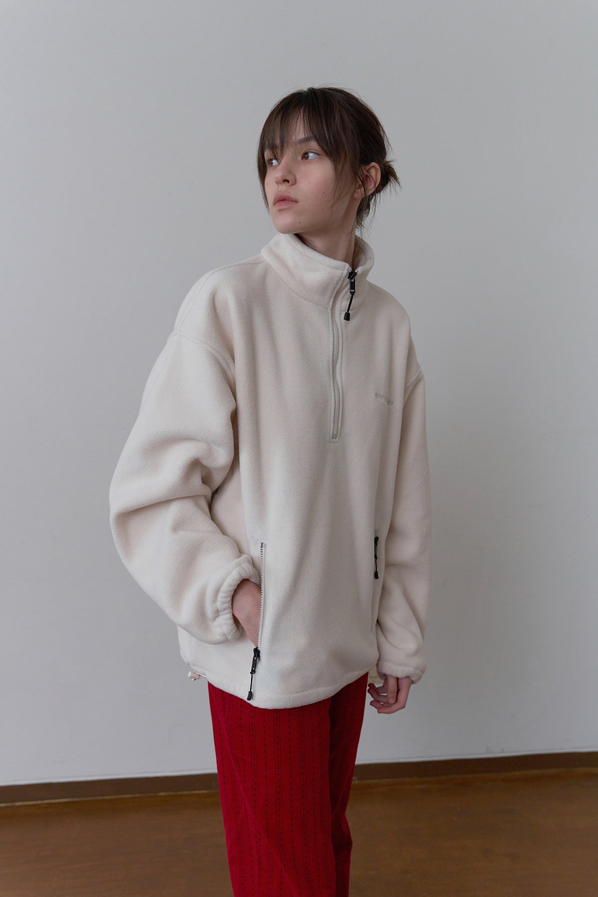 Overdueflair Half-Zip Fleece Top Cream