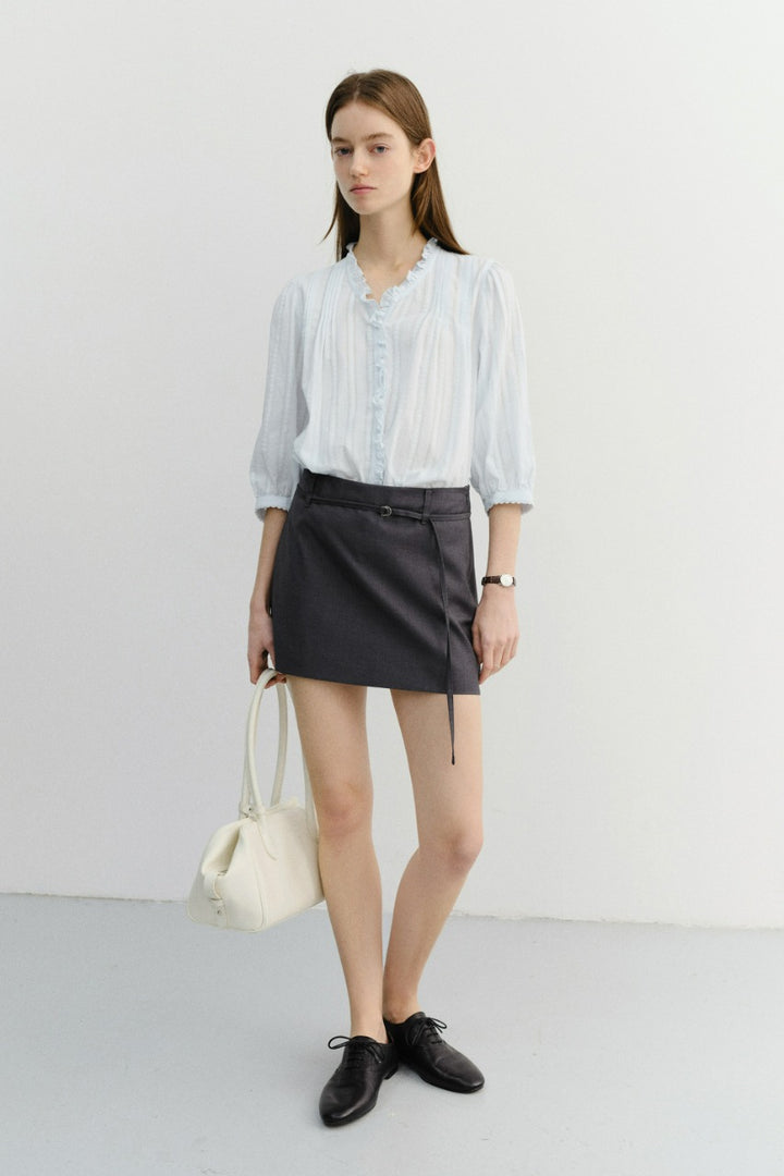Dunst Jane Frill Blouse Soft Blue