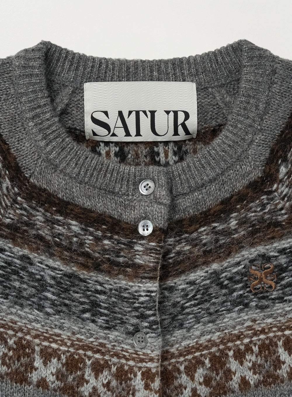 [satur] (W) Nordic Reverse Knit Cardigan - Charcoal