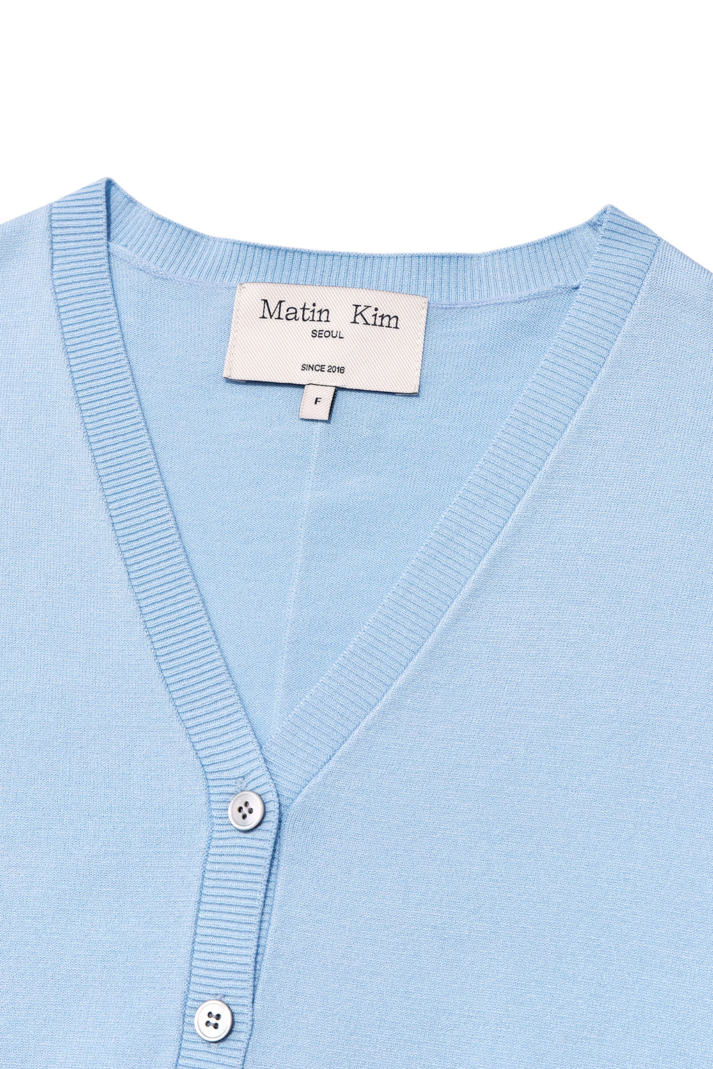 [matinkim] SLIT DETAIL BUTTON CARDIGAN IN LIGHT BLUE