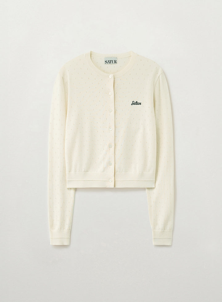Satur Pointel Crewneck Cardigan - Cream