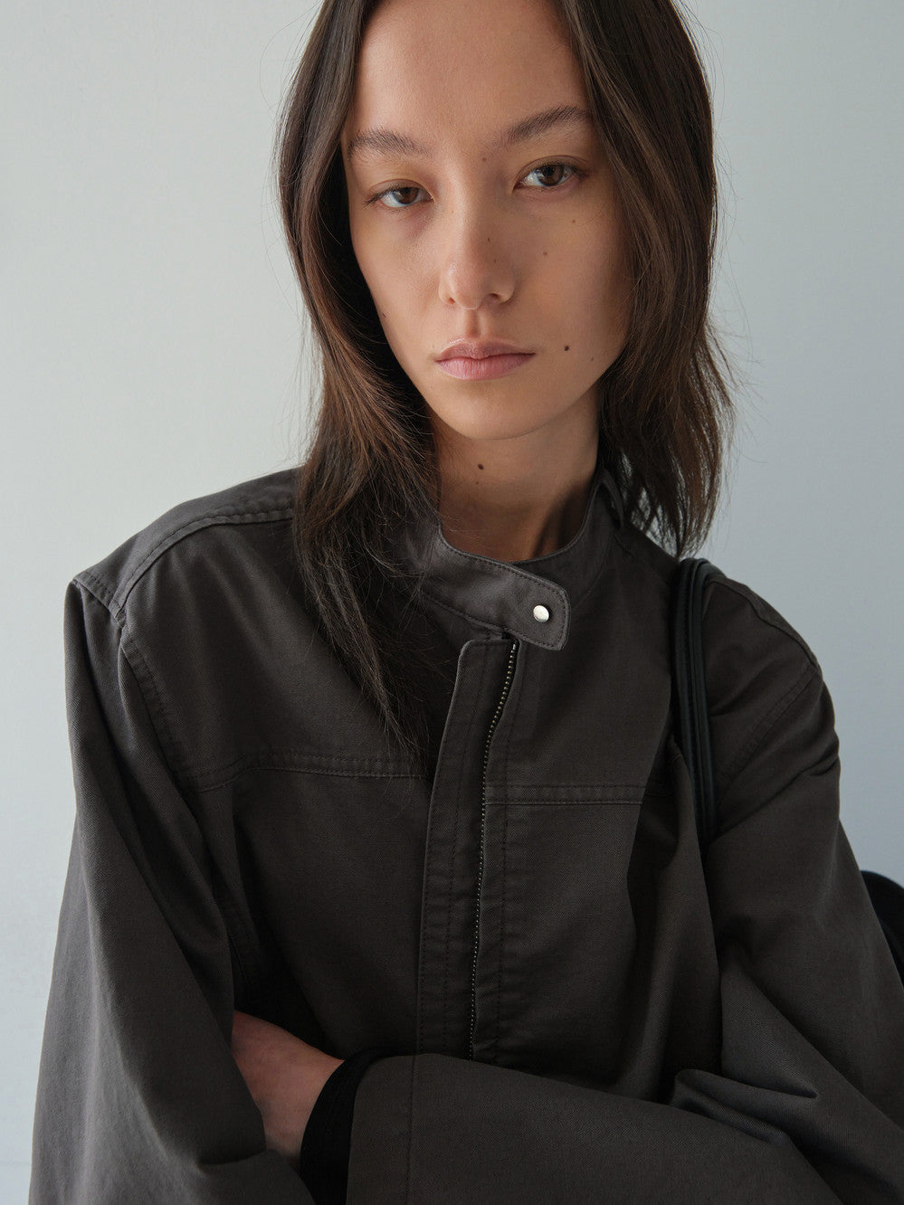 Low Classic Washed Cotton Biker Jacket Charcoal