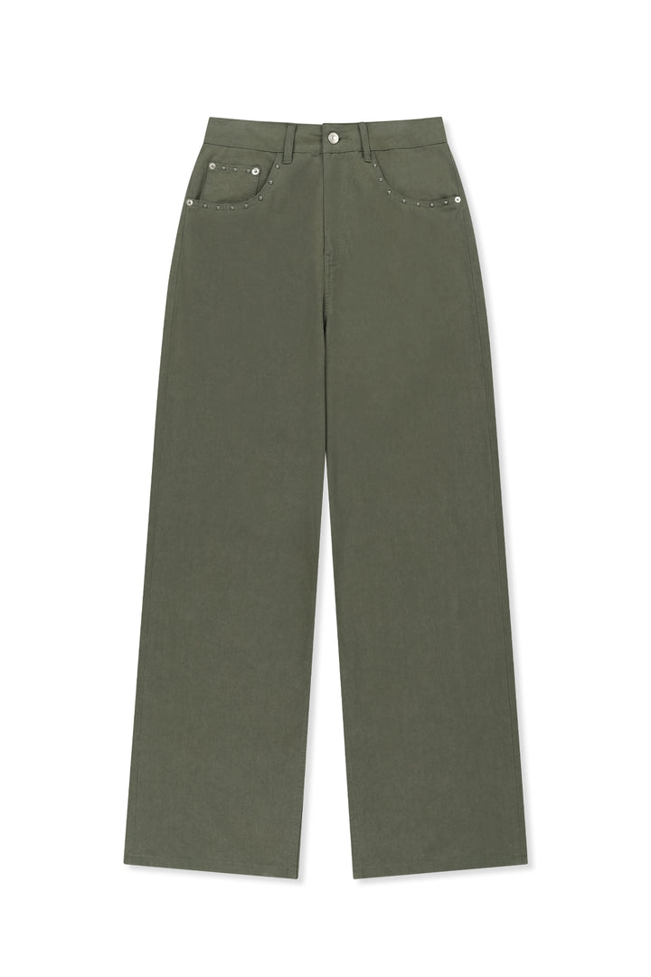 Matinkim Stud Point Color Denim Pants IN Khaki