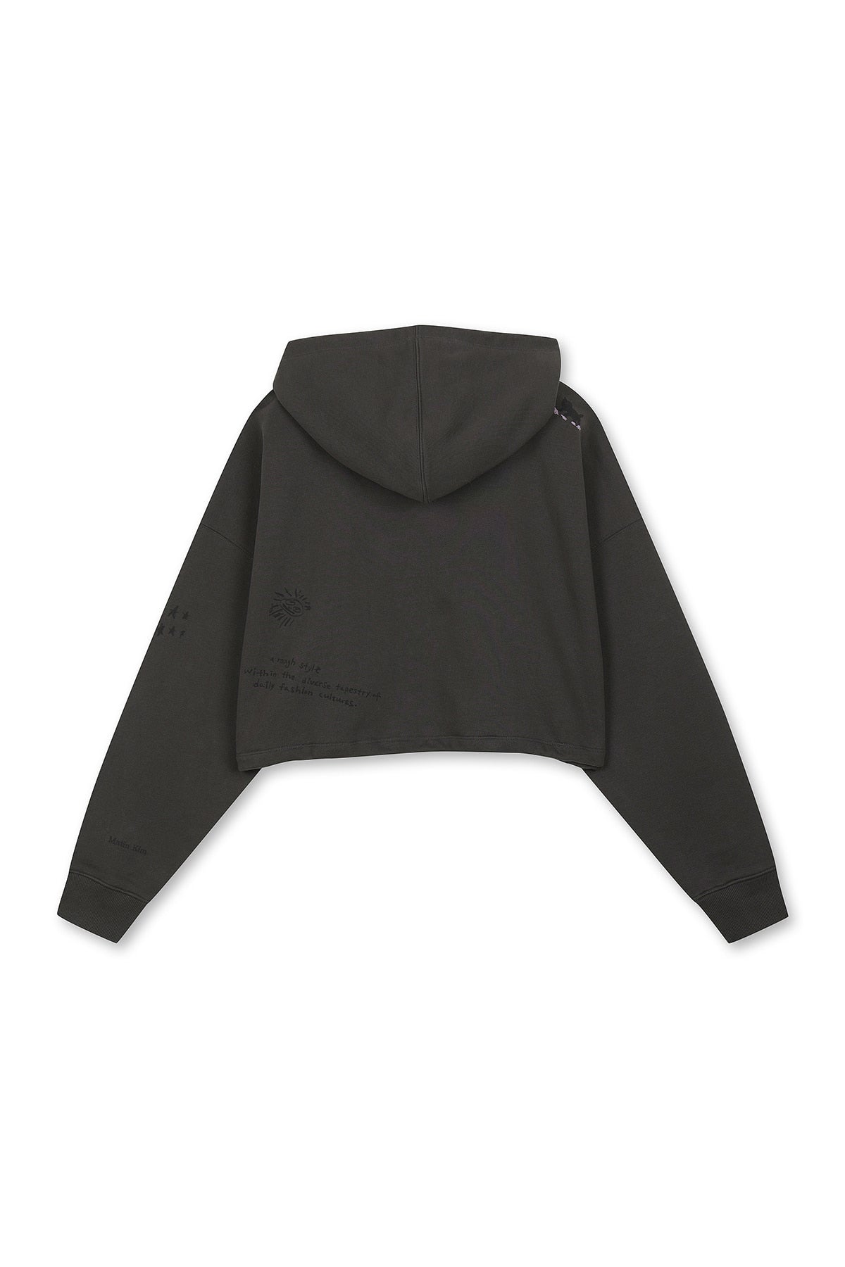 [matinkim] GRAFFITI ARTWORK CROP HOODY ZIP UP IN CHARCOAL